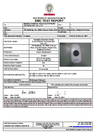 Hand massager CE-EMC Test report